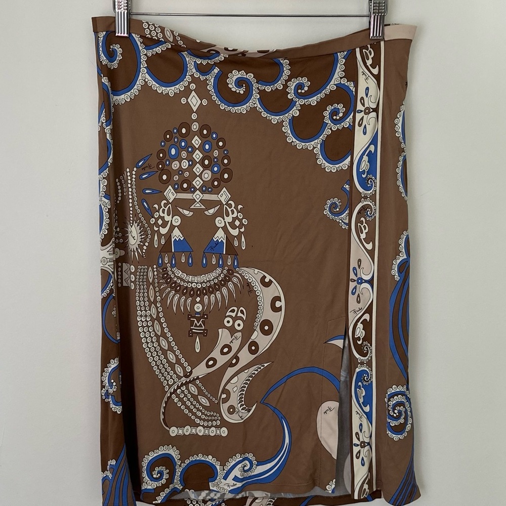 Emilio Pucci Midi Skirt in brown and blue signature abstract print - Size 10